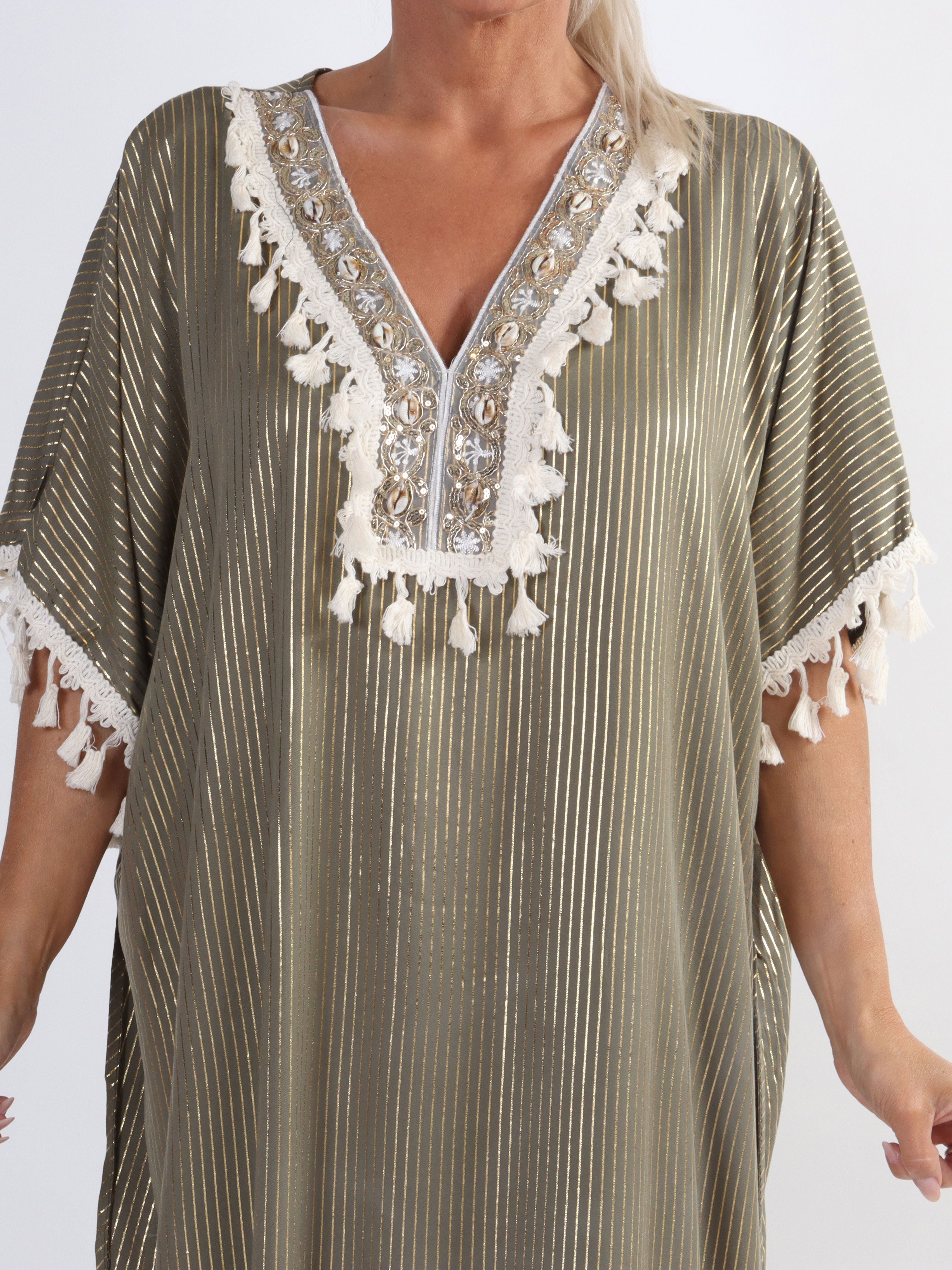 Dua Stripe - Lång tunikaklänning i plus size med broderade detaljer - Rose